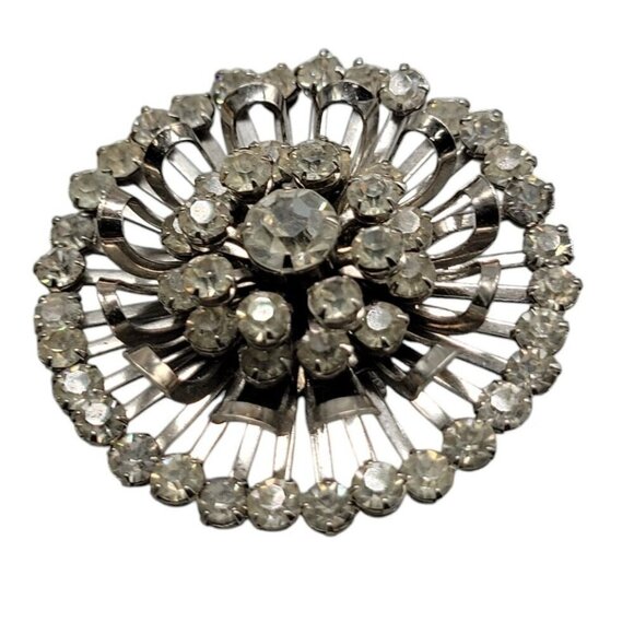 Atomic Starburst Brooch 1950s Unsigned Vintage Prong Set Diamamte Silver Tone - Picture 4 of 6
